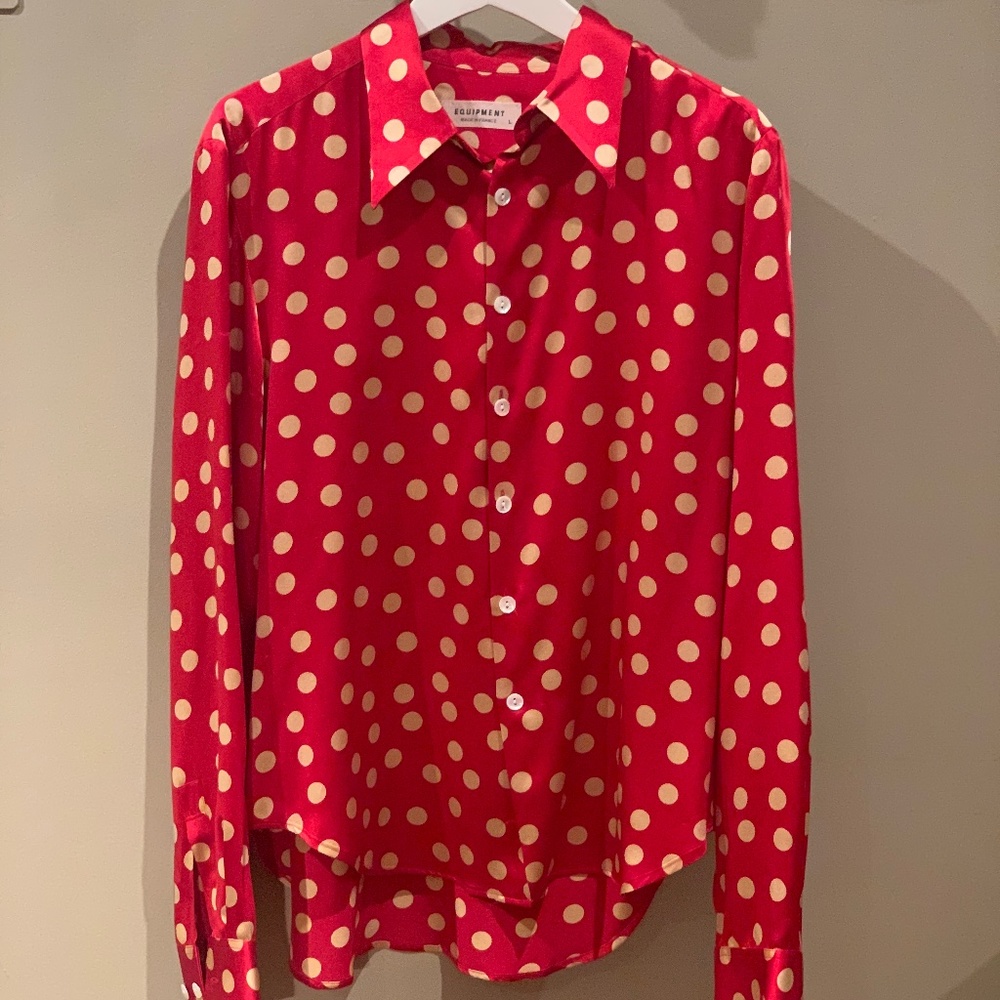 Red and gold silk polkadot shirt